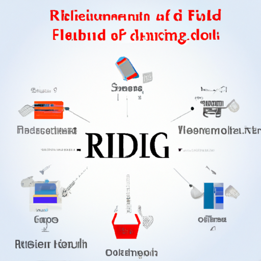 אינפוגרפיקה המציגה יישומים שונים של תגי RFID במגזרים כמו קמעונאות, בריאות ולוגיסטיקה.