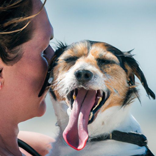 9. תמונה של כלב שמח עם בעליו, הממחישה את הקשר הרגשי ביניהם.